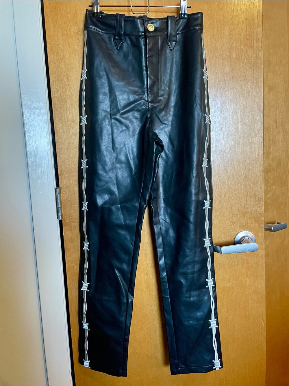 Fashion Brand Company Pammy Faux Leather Pants with Barbed Wire Trim